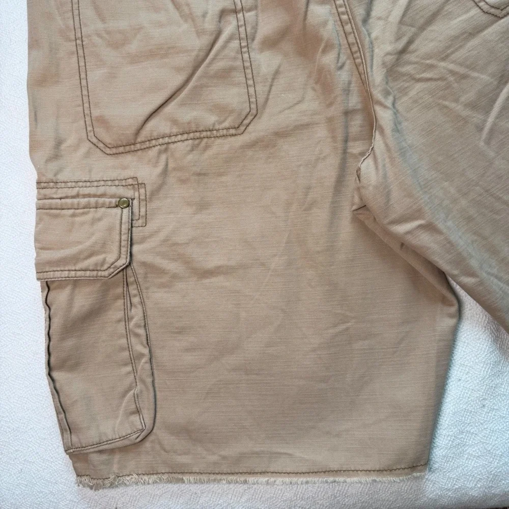 Ocean Pacific Mens Cargo Shorts Tan Khaki Ripstop Frayed Hem Utility Casual OP